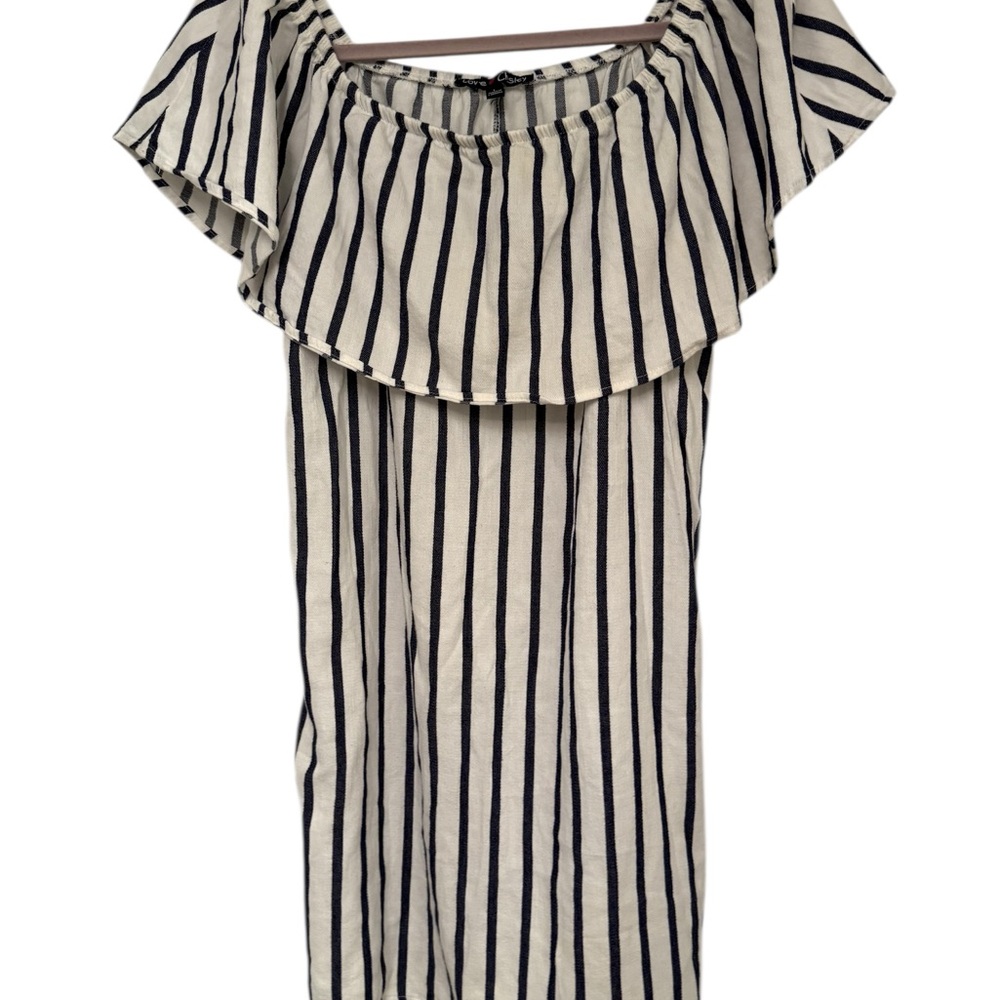 Love Chesley Off-Shoulder Striped Mini Dress. Perfect Cotton Blend - Size L